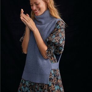 Anthropologie Grey Turtleneck Cowl Neck Open Layering Sweater